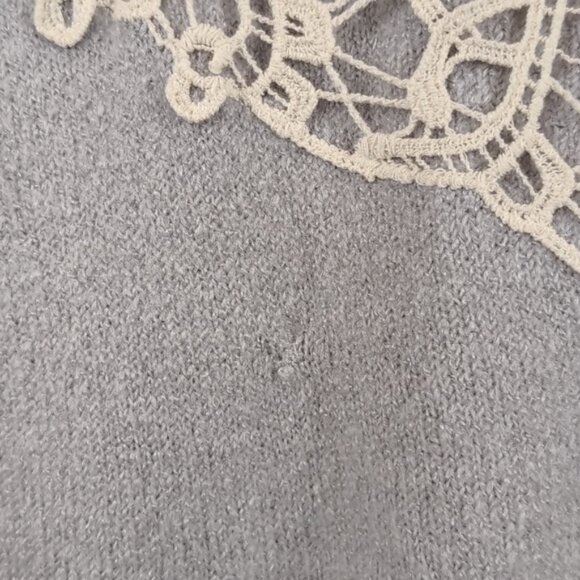3/$20 Forever 21 Crochet Overlay Sweater Winter Pullover Slouchy Ribbed Grey - Picture 7 of 10